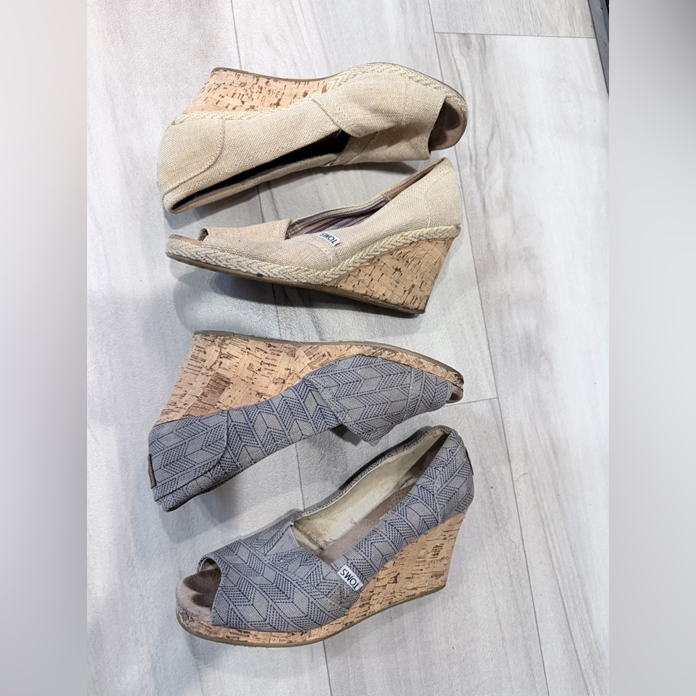 Toms Beige and Gray Wedge Shoes